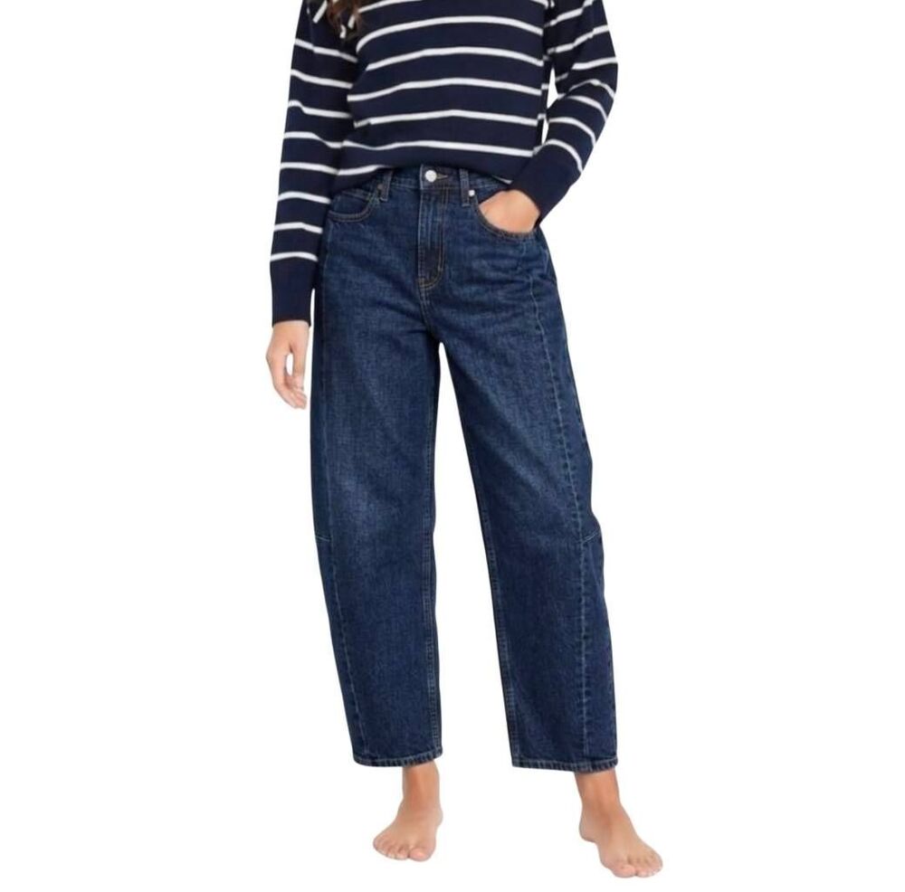 NWT Old Navy High Rise Barrel Leg Jeans Size 12 Dark Wash Ankle